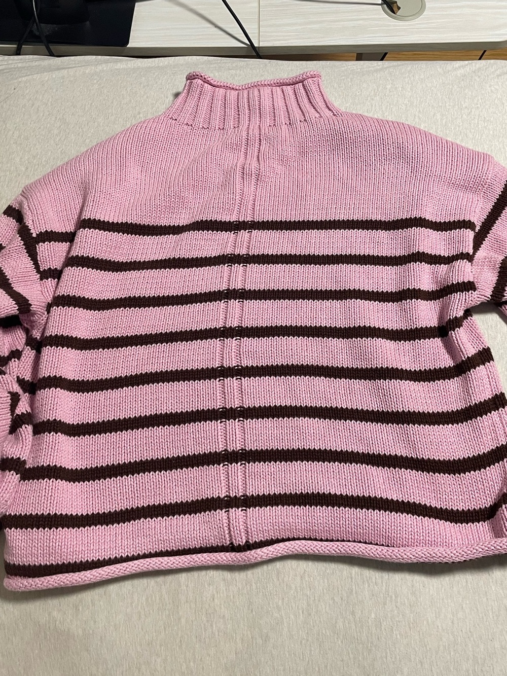 NWT J.Crew Women's 2025 Rollneck™ sweater in pink stripe Sz Small - Picture 2 of 4